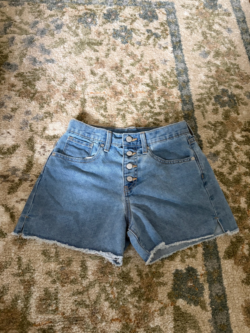 High-Waist Light Blue Denim Shorts with Button Fly